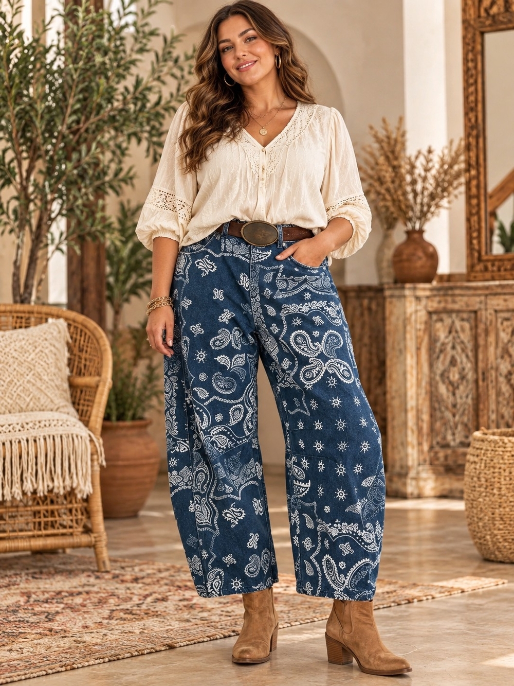 Loveimgs Bandana Print Barrel Jeans | Size XL - NWT